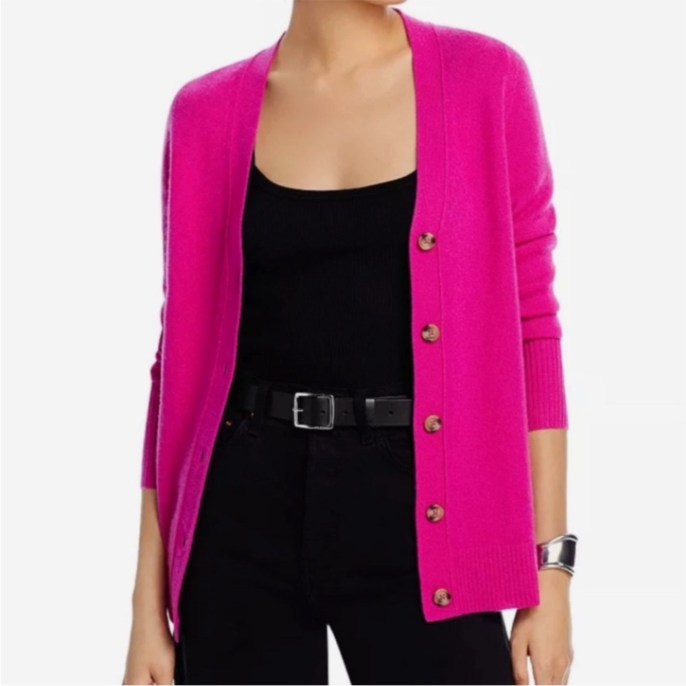 NWT C by Bloomingdale's Vibrant Pink 100% Cashmere Cardigan